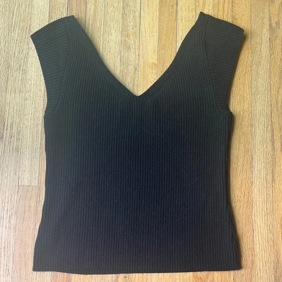 Mara Hoffman Ribbed Black Celine V-Neck Top - Picture 3 of 6